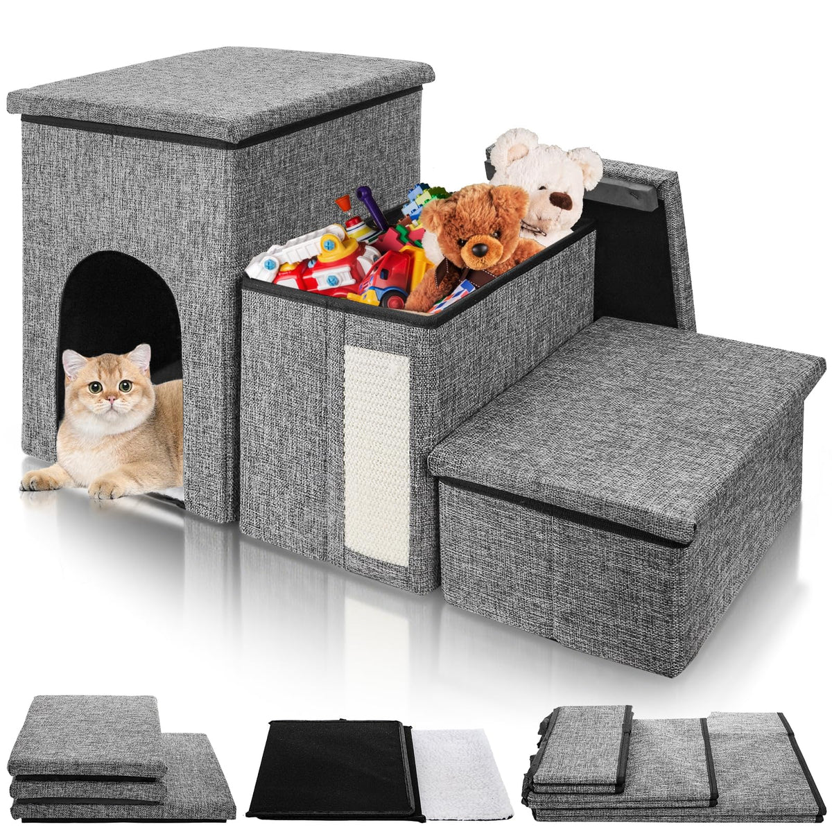 3 Tiers Foldable Dog Stairs with Storage M487163