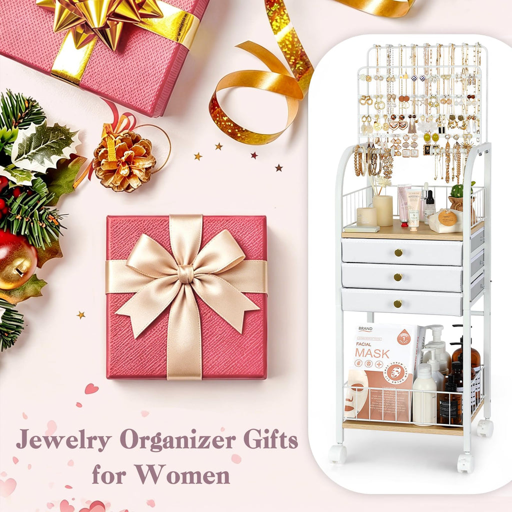 Large White 3 Drawer Floor Jewelry Organizer Stand X252330