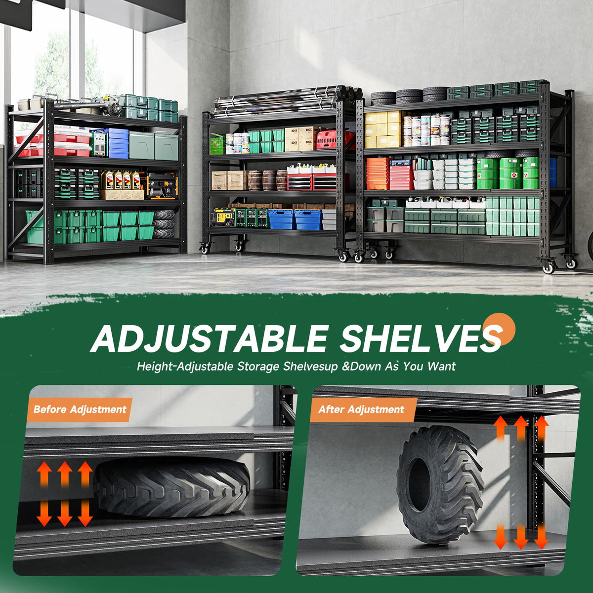 Heavy Duty 4 Tier Metal Storage Shelves with Wheels C5652