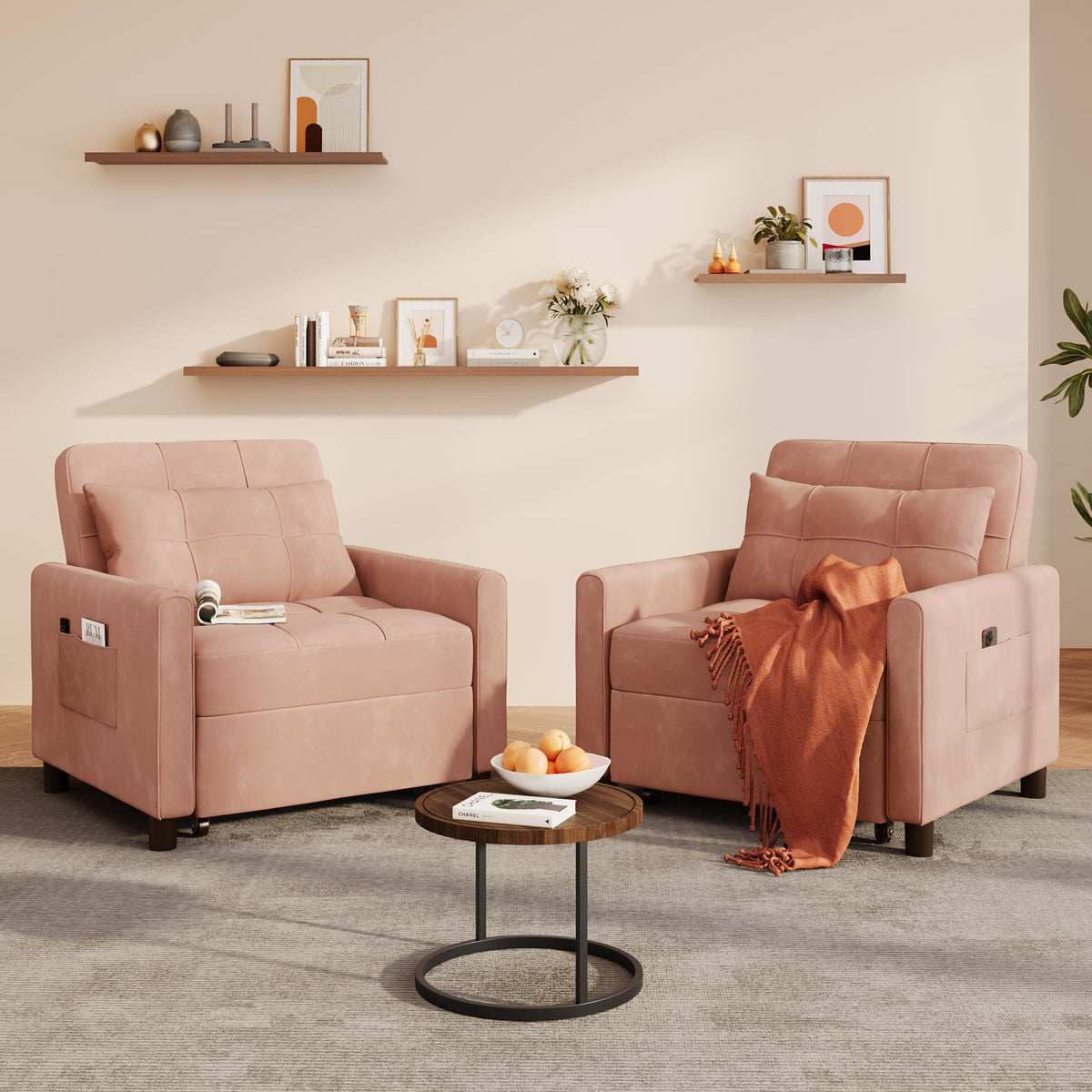 Pink Convertible Sleeper Chair Sofa Bed T37107