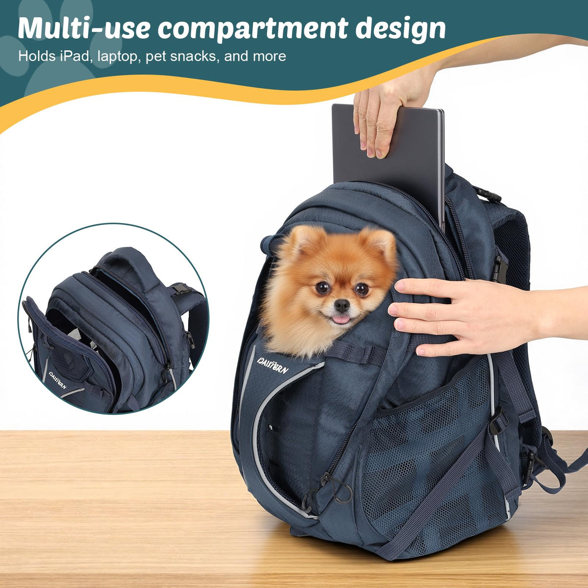 Dog Backpack Carrier, 2-in-1 Foldable 18 lbs Nylon Pet Travel Bag K574112