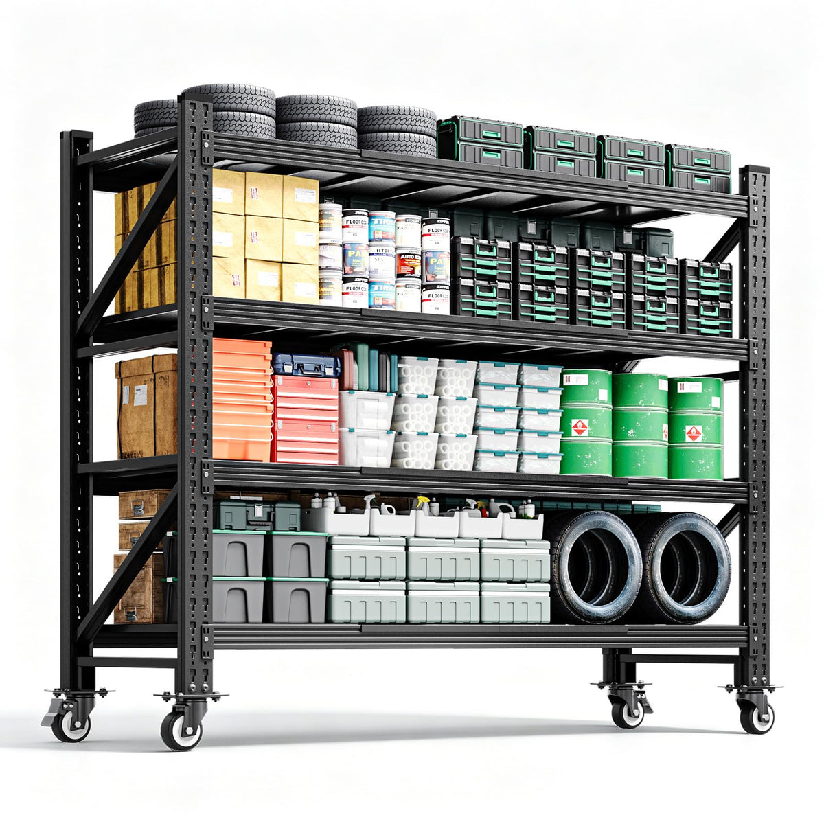 Heavy Duty 4 Tier Metal Storage Shelves with Wheels C5652