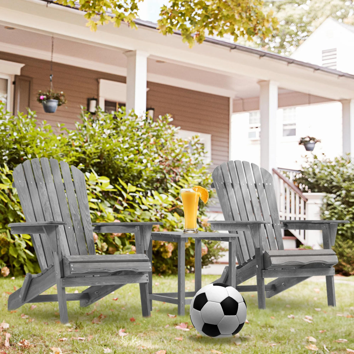 Wooden Folding Adirondack Chair Set of 2 Solid Cedar L7201