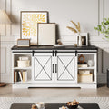 White Farmhouse TV Stand with Sliding Barn Doors O546587