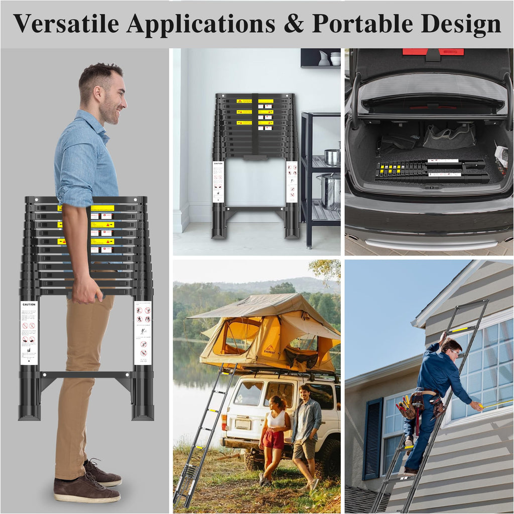 12.5 FT Black Aluminum Telescoping Ladder C7953