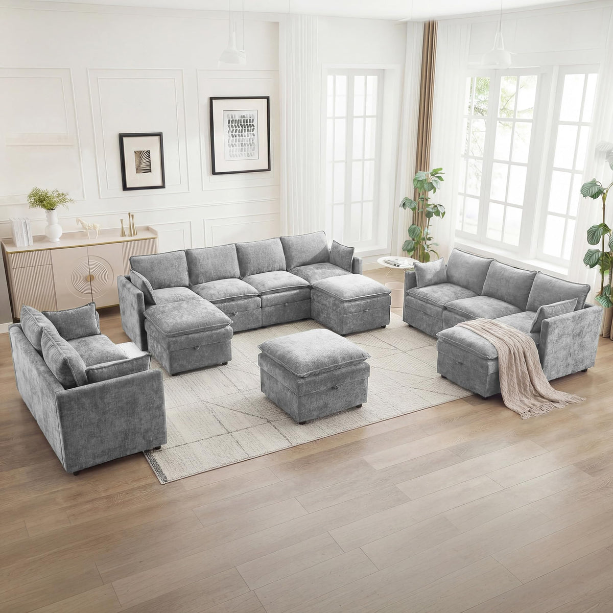 Light Grey Chenille 2 Seater Loveseat Sofa with Storage I766131