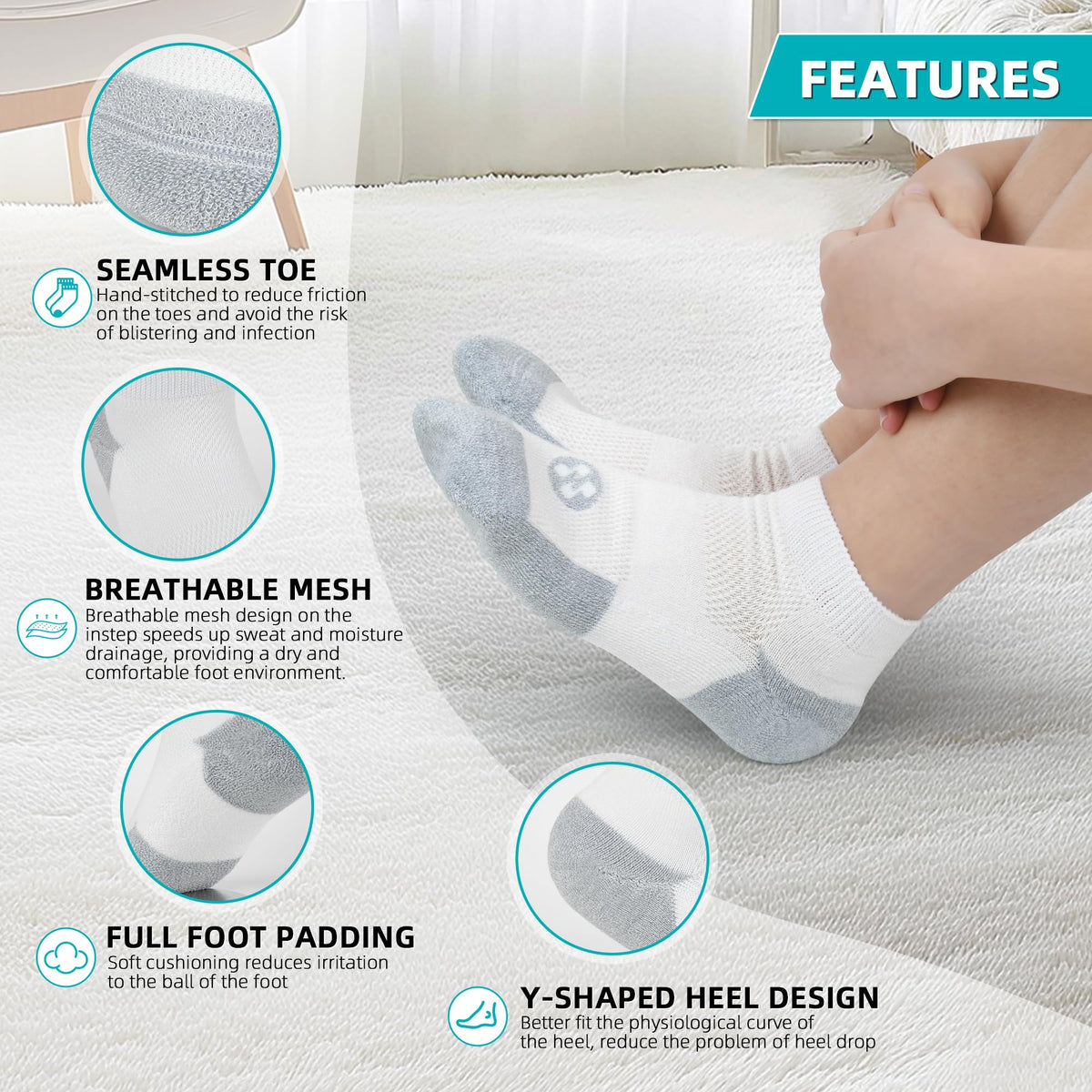 Diabetic Socks for Men, 10 Pairs Ankle & Low Cut Size 9-15 C561415