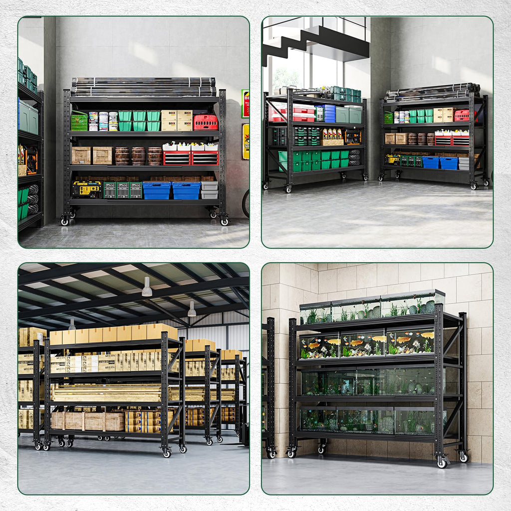 Heavy Duty 4 Tier Metal Storage Shelves with Wheels C5652