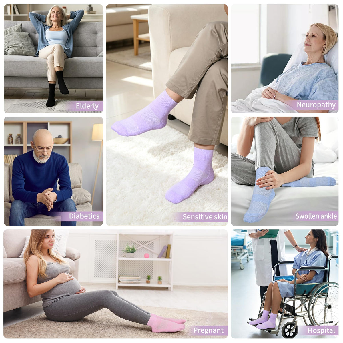 5 Pairs Non Binding Wide Stretchy Ankle Socks V273386