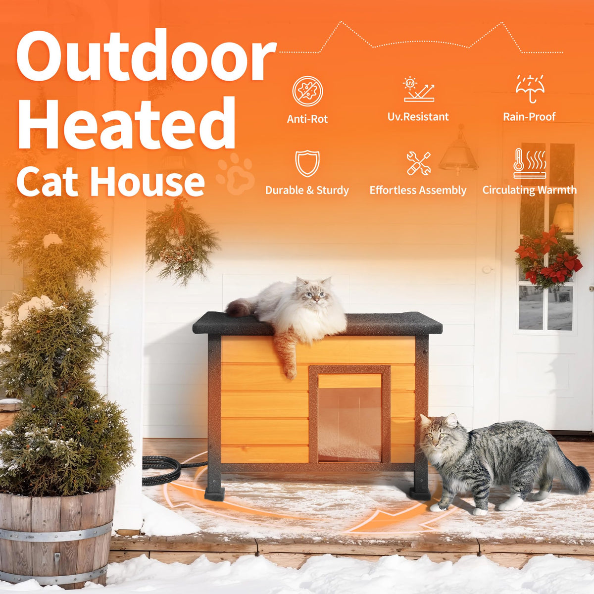Heated Outdoor Cat House with Escape Door V993