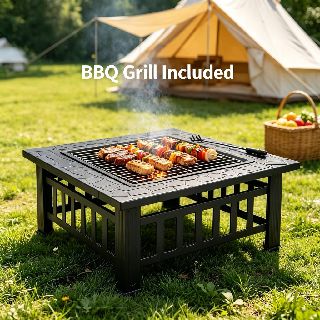 32" Square Metal Wood Burning Fire Pit Table A1210