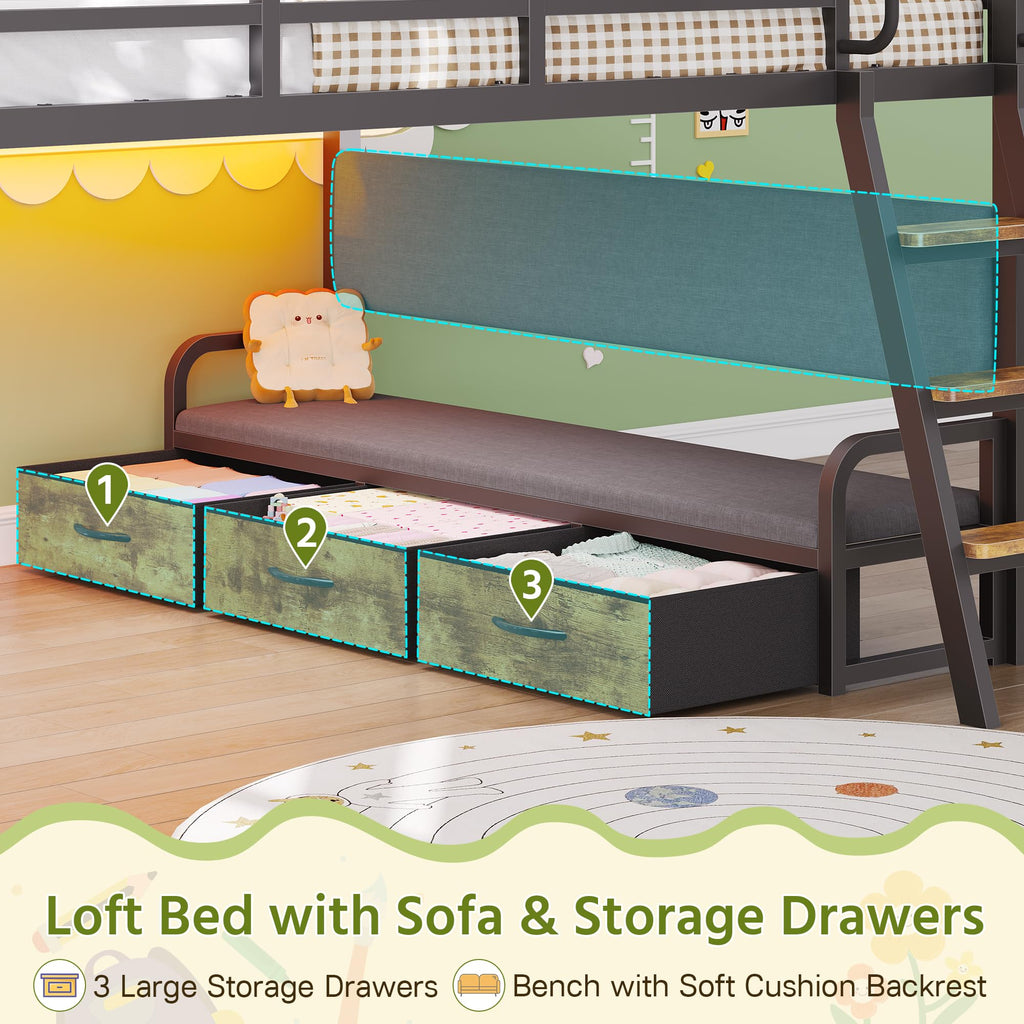 Full Size Low Loft Bed with Desk and 9 Storage Drawers P362