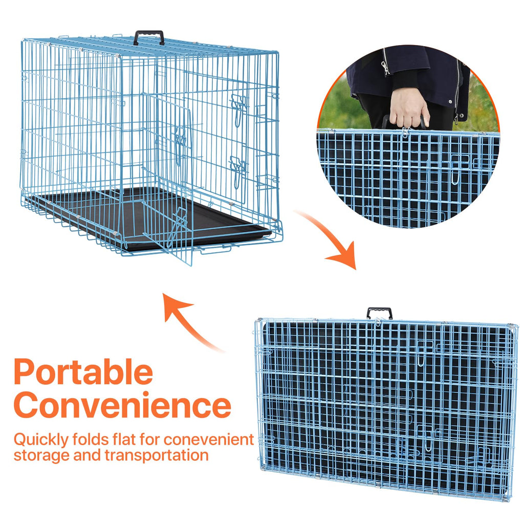 Folding Metal Dog Crate with Plastic Tray & Divider X2716