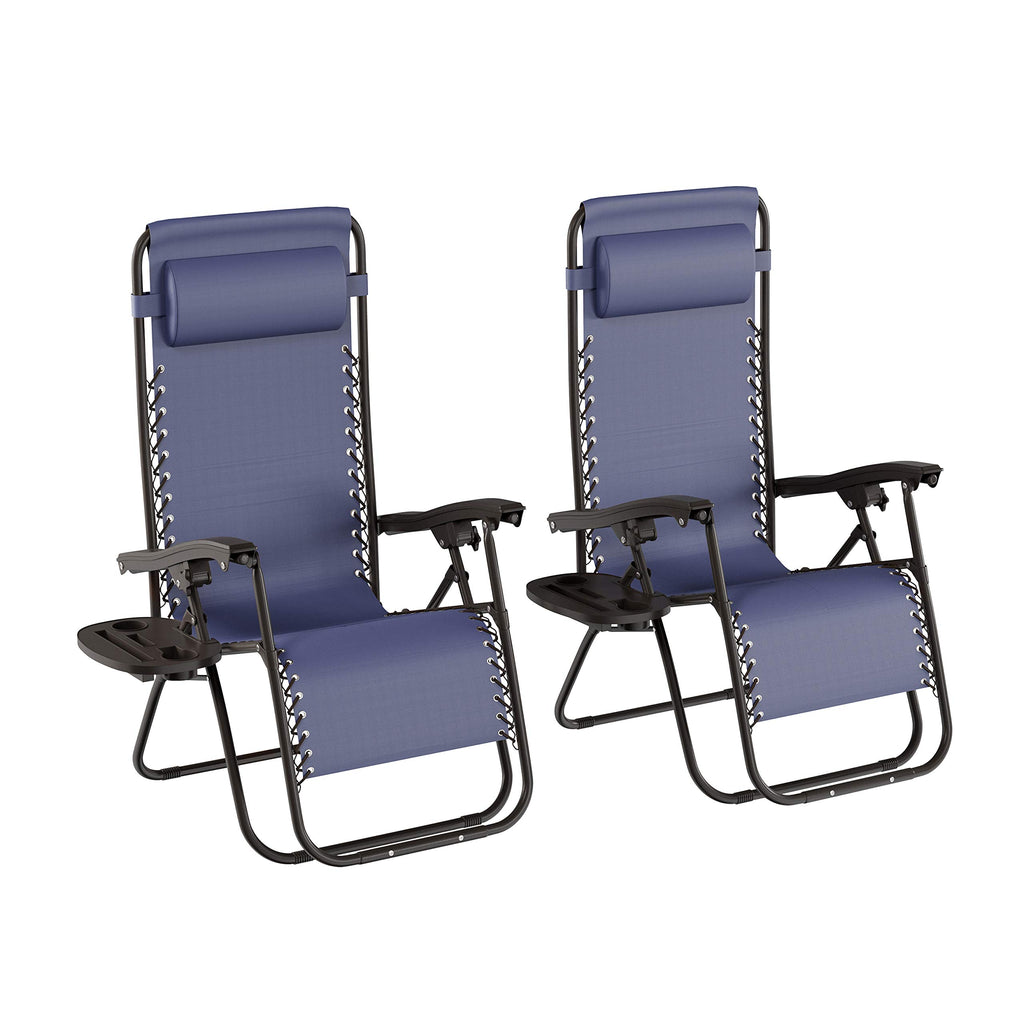 Set of 2 Navy Zero-Gravity Chairs with Side Table Y755618