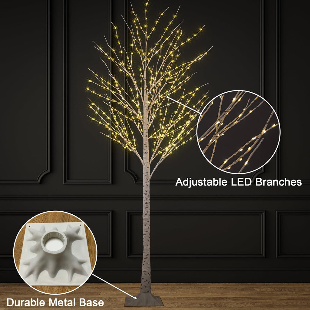 2 Pack 8FT 132 LED Warm White Lighted Birch Tree W6179