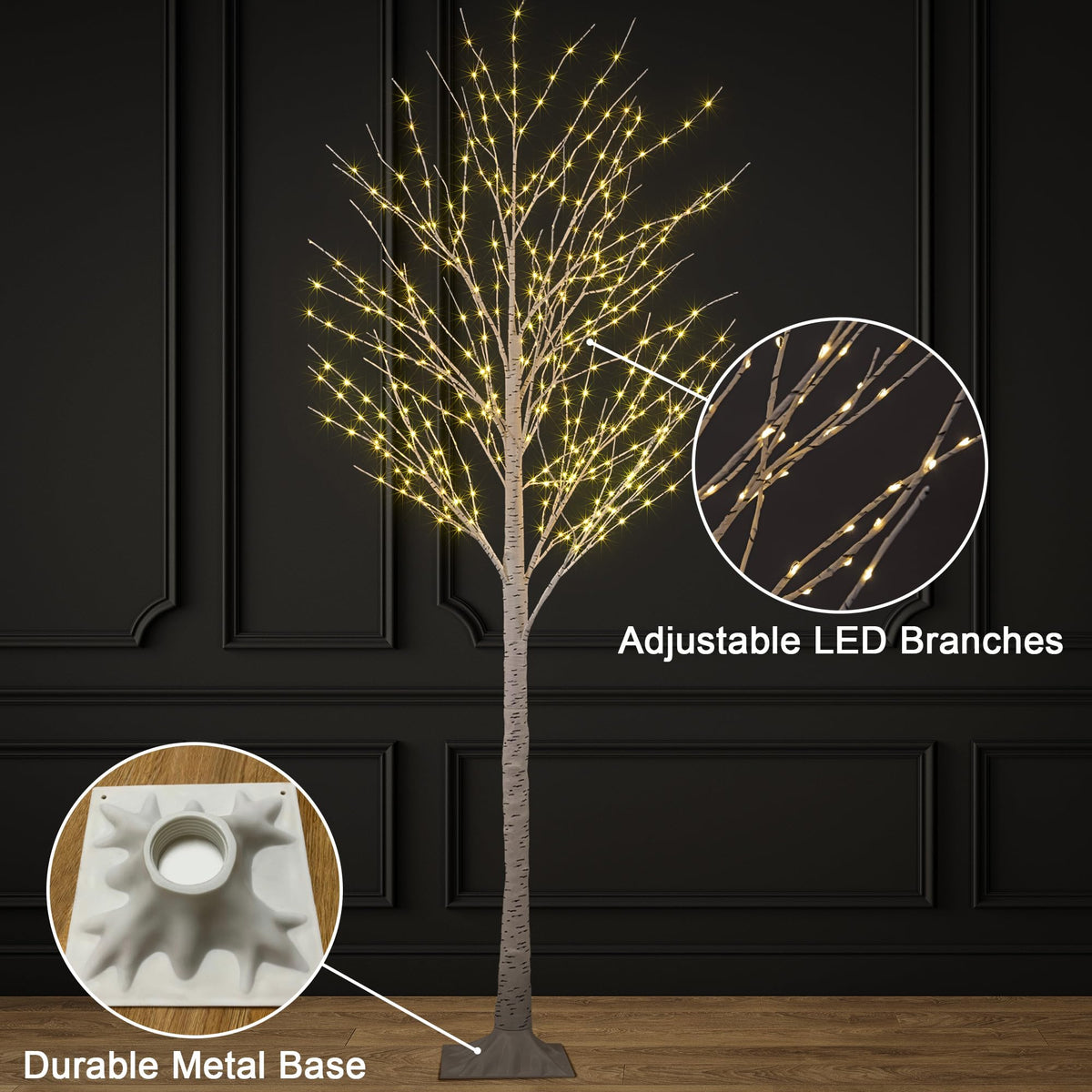 2 Pack 8FT 132 LED Warm White Lighted Birch Tree W6179