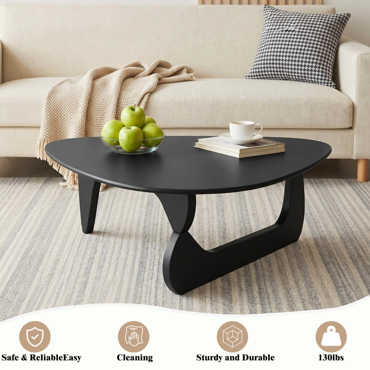34" Black Coffee Table with Solid Wood Top T27195