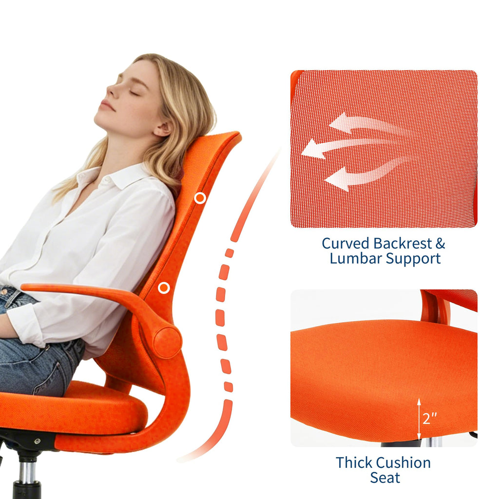 Orange Ergonomic Mesh Office Chair with Flip-Up Arms C7066