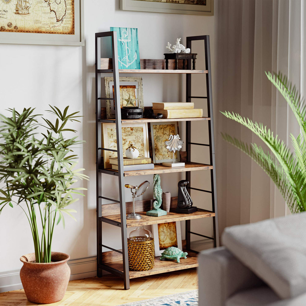 5 Tier Metal Frame Ladder Bookcase Z179