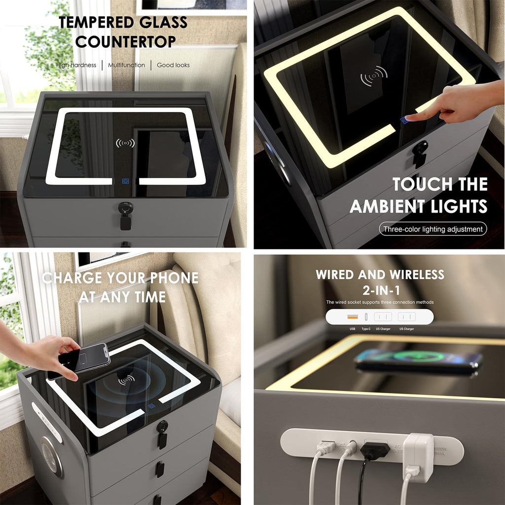 Wireless Charging Fingerprint Lock Nightstand C415