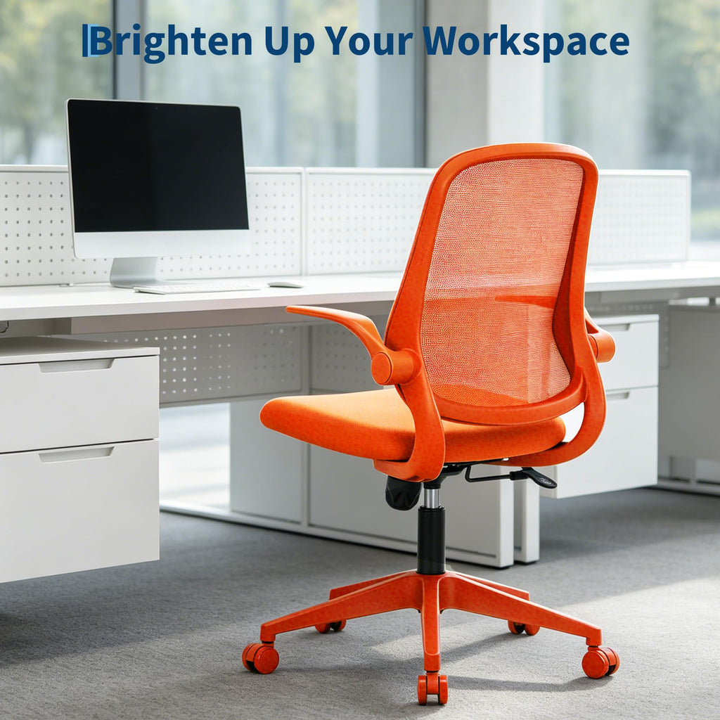 Orange Ergonomic Mesh Office Chair with Flip-Up Arms C7066