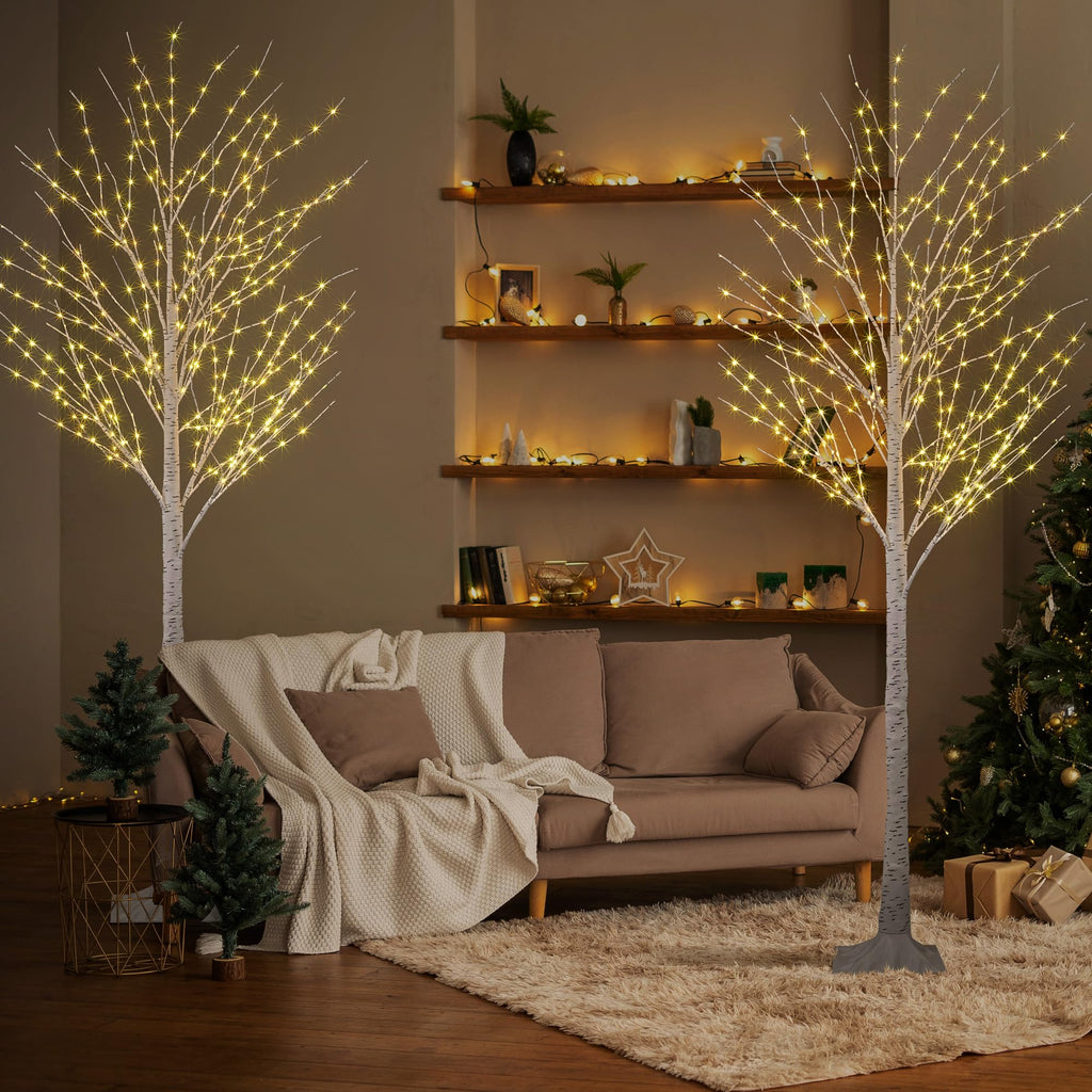 2 Pack 8FT 132 LED Warm White Lighted Birch Tree W6179
