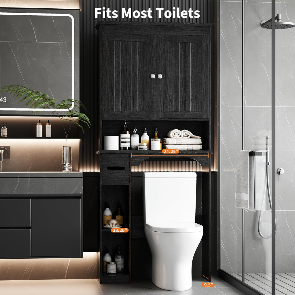 30" Over Toilet Storage Cabinet with Toilet Paper Box, Black U716589