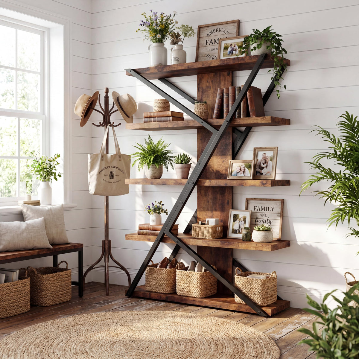 5-Tier Wood and Metal Bookshelf Y155
