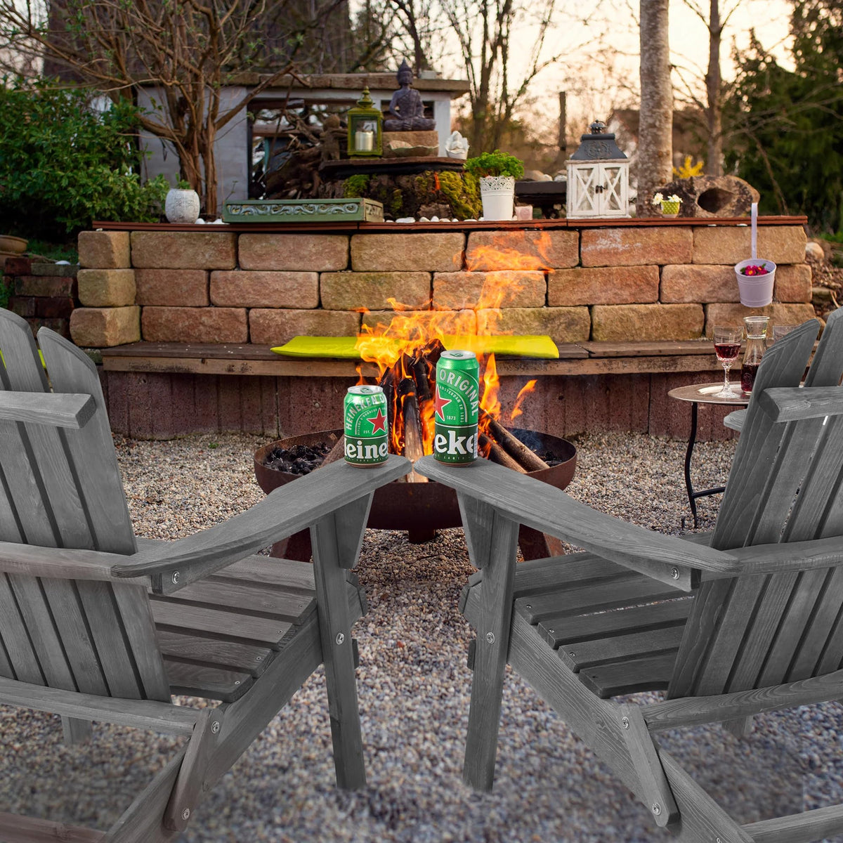 Wooden Folding Adirondack Chair Set of 2 Solid Cedar L7201