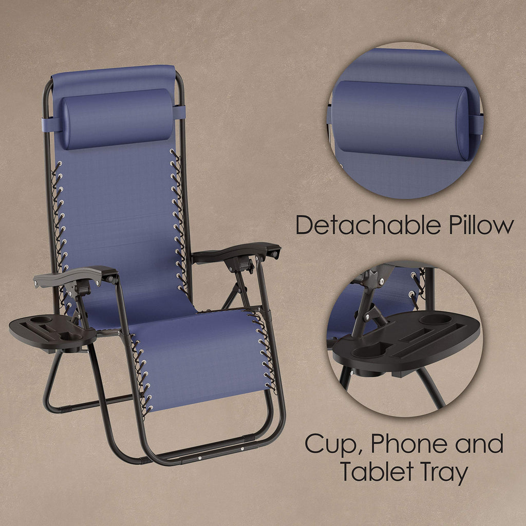 Set of 2 Navy Zero-Gravity Chairs with Side Table Y755618