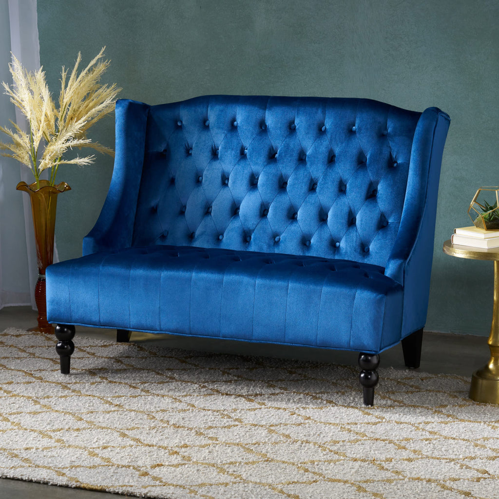 Navy Blue Tufted Velvet Wingback Loveseat W178