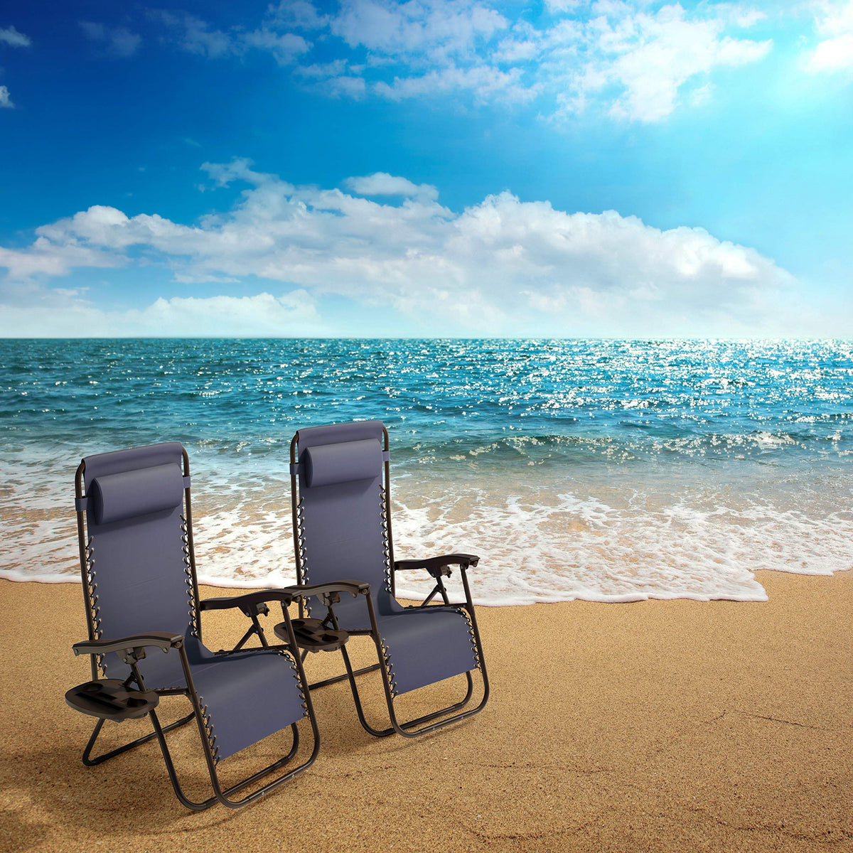 Set of 2 Navy Zero-Gravity Chairs with Side Table Y755618