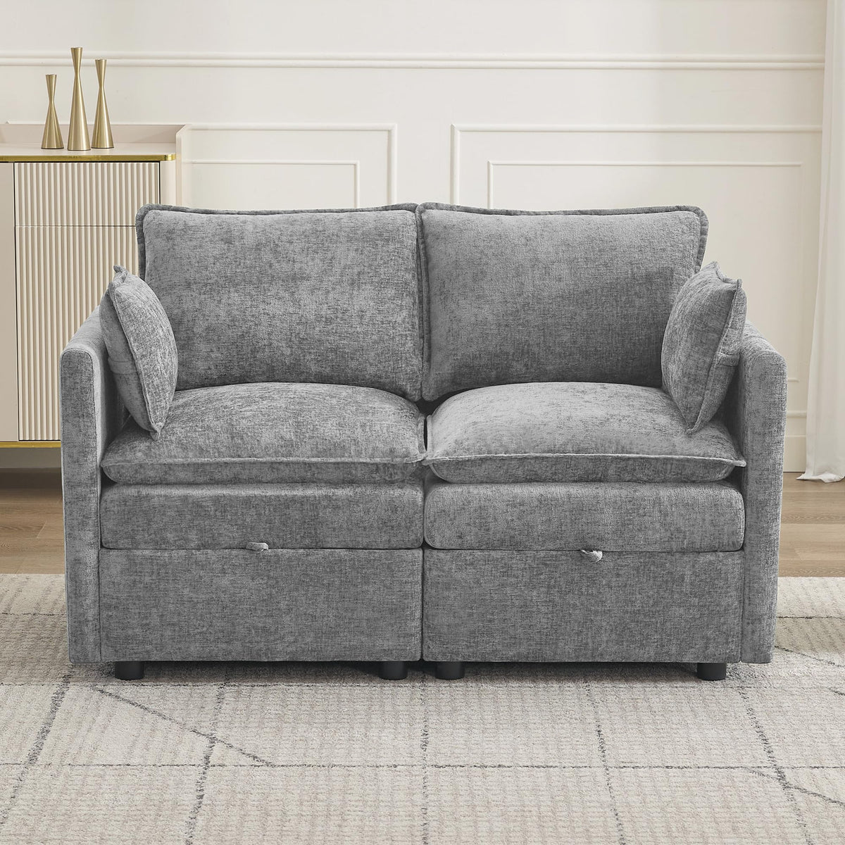Light Grey Chenille 2 Seater Loveseat Sofa with Storage I766131