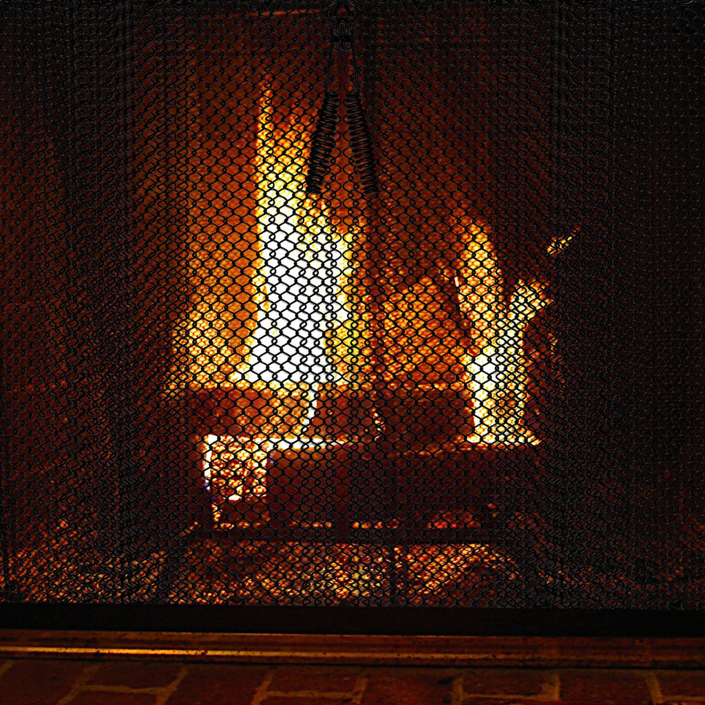Fireplace Mesh Screen Curtain, 24" x 24" Panels, Black I15239