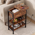 End Table with Charging Station, 3-Tier Storage Nightstand E306