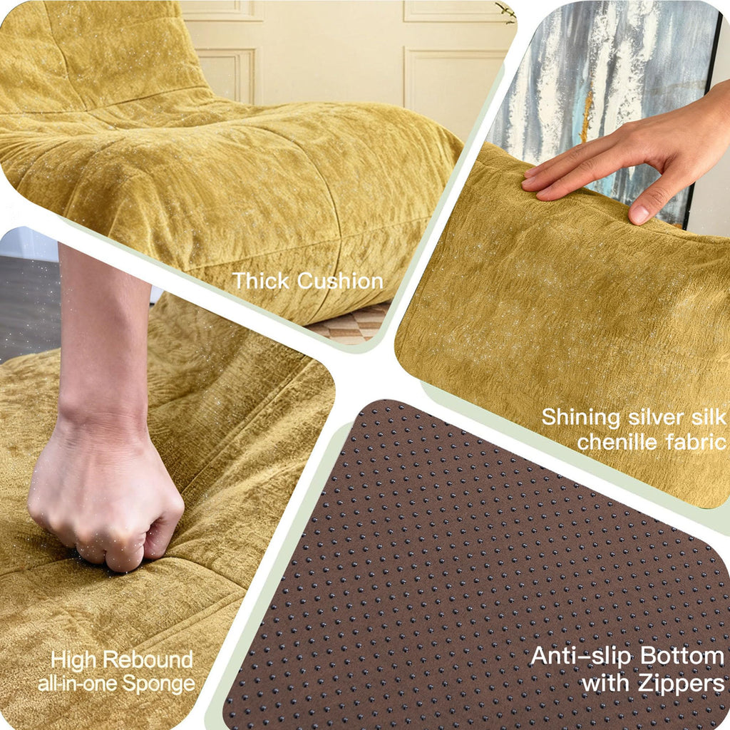 Yellow Chenille Bean Bag Chair with Memory Foam Z86139