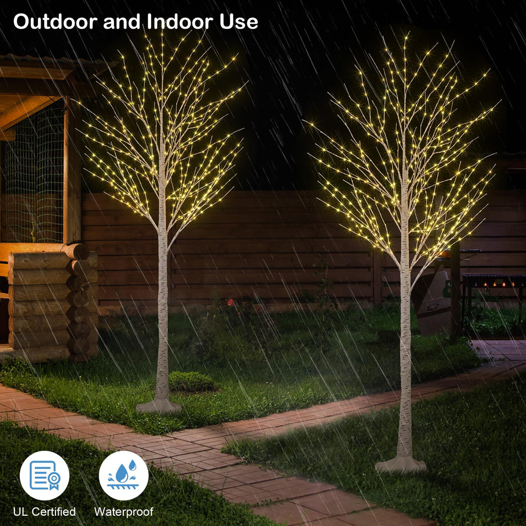 2 Pack 8FT 132 LED Warm White Lighted Birch Tree W6179