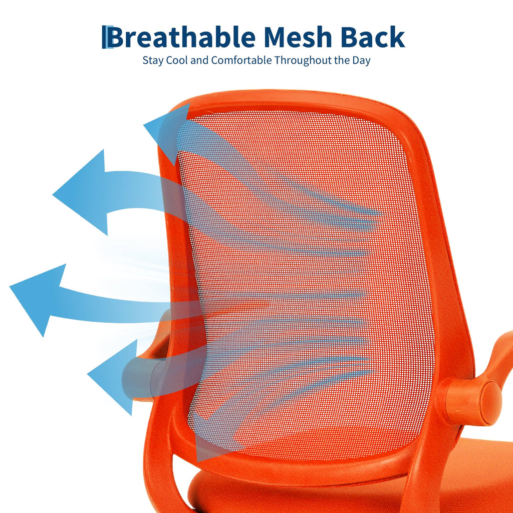 Orange Ergonomic Mesh Office Chair with Flip-Up Arms C7066
