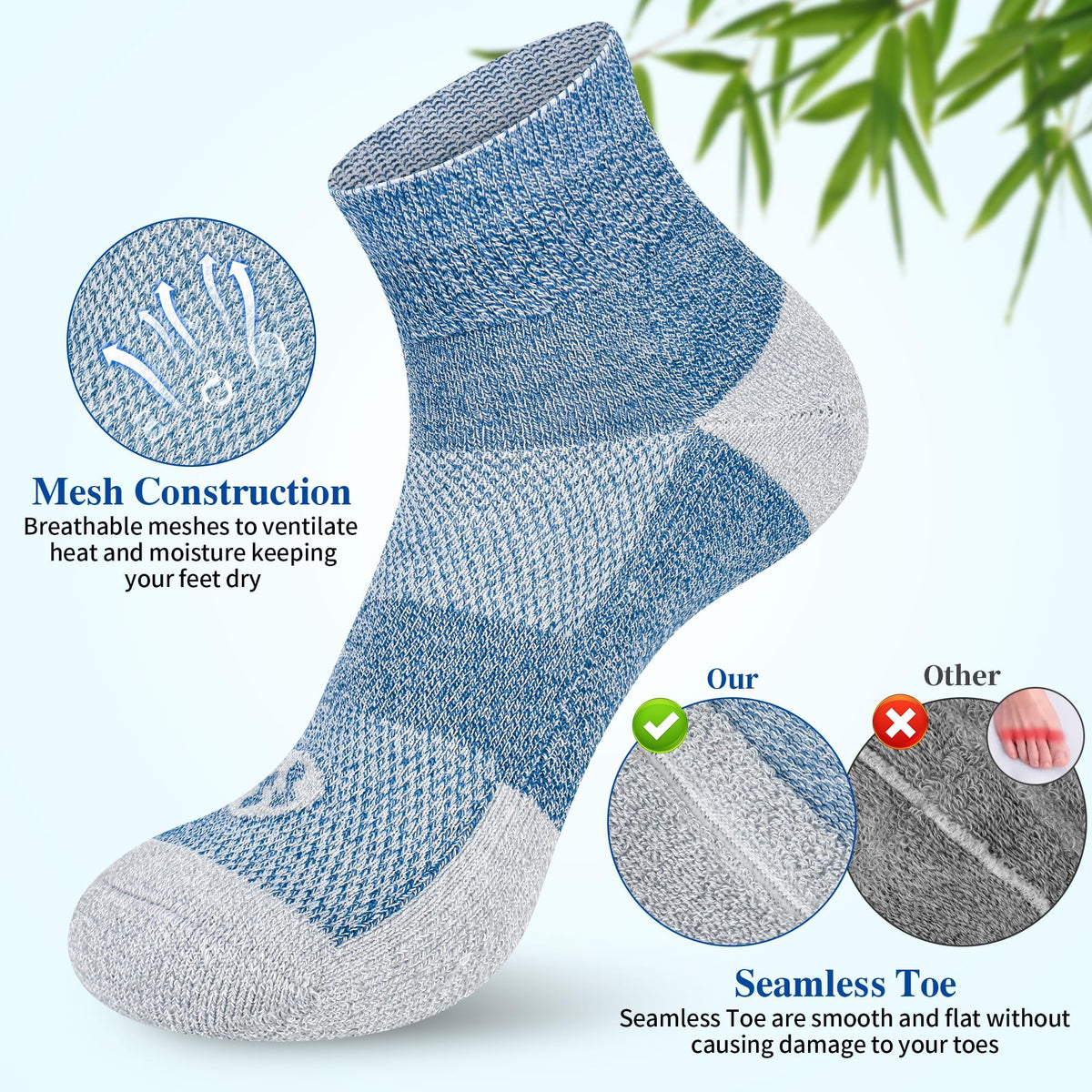Diabetic Socks for Men, 10 Pairs Ankle & Low Cut Size 9-15 C561415