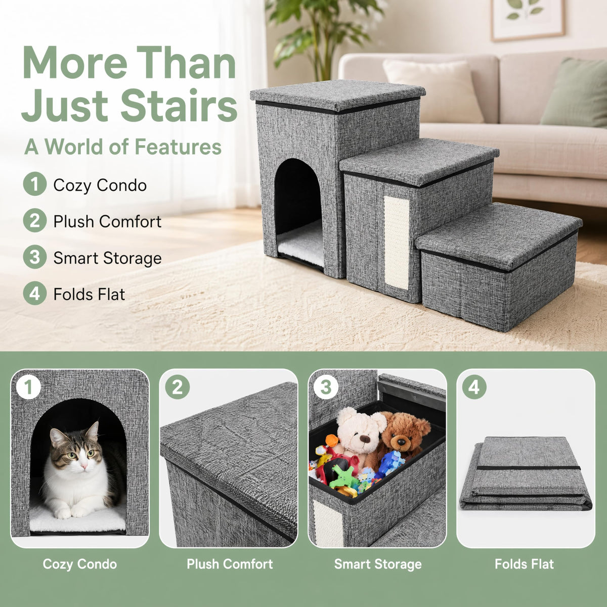 3 Tiers Foldable Dog Stairs with Storage M487163
