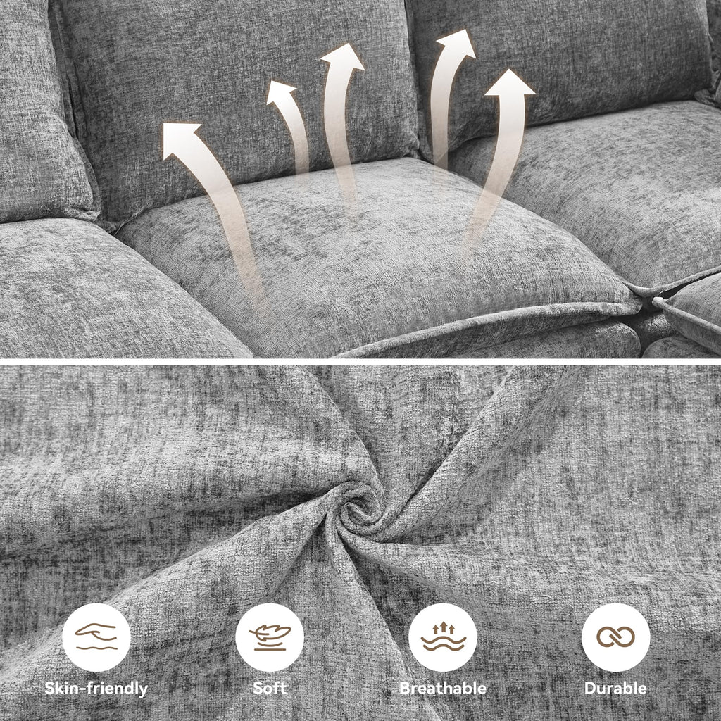 Light Grey Chenille 2 Seater Loveseat Sofa with Storage I766131