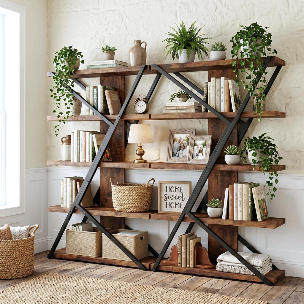 5-Tier Wood and Metal Bookshelf Y155