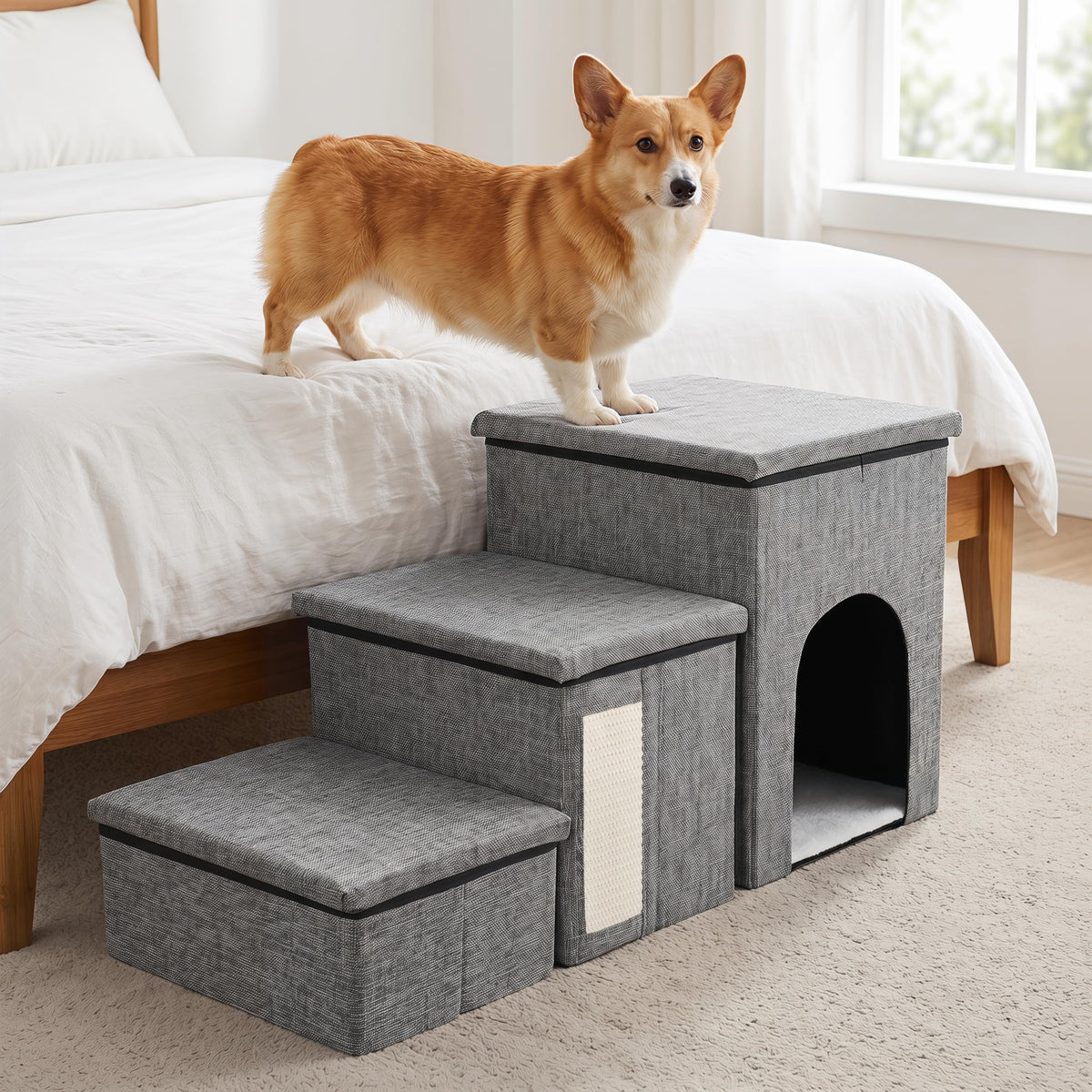 3 Tiers Foldable Dog Stairs with Storage M487163