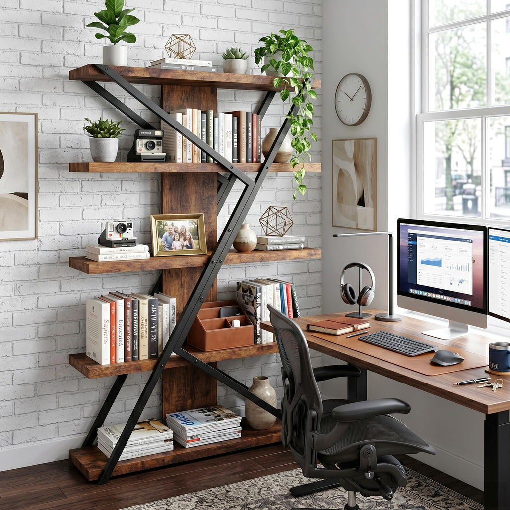 5-Tier Wood and Metal Bookshelf Y155