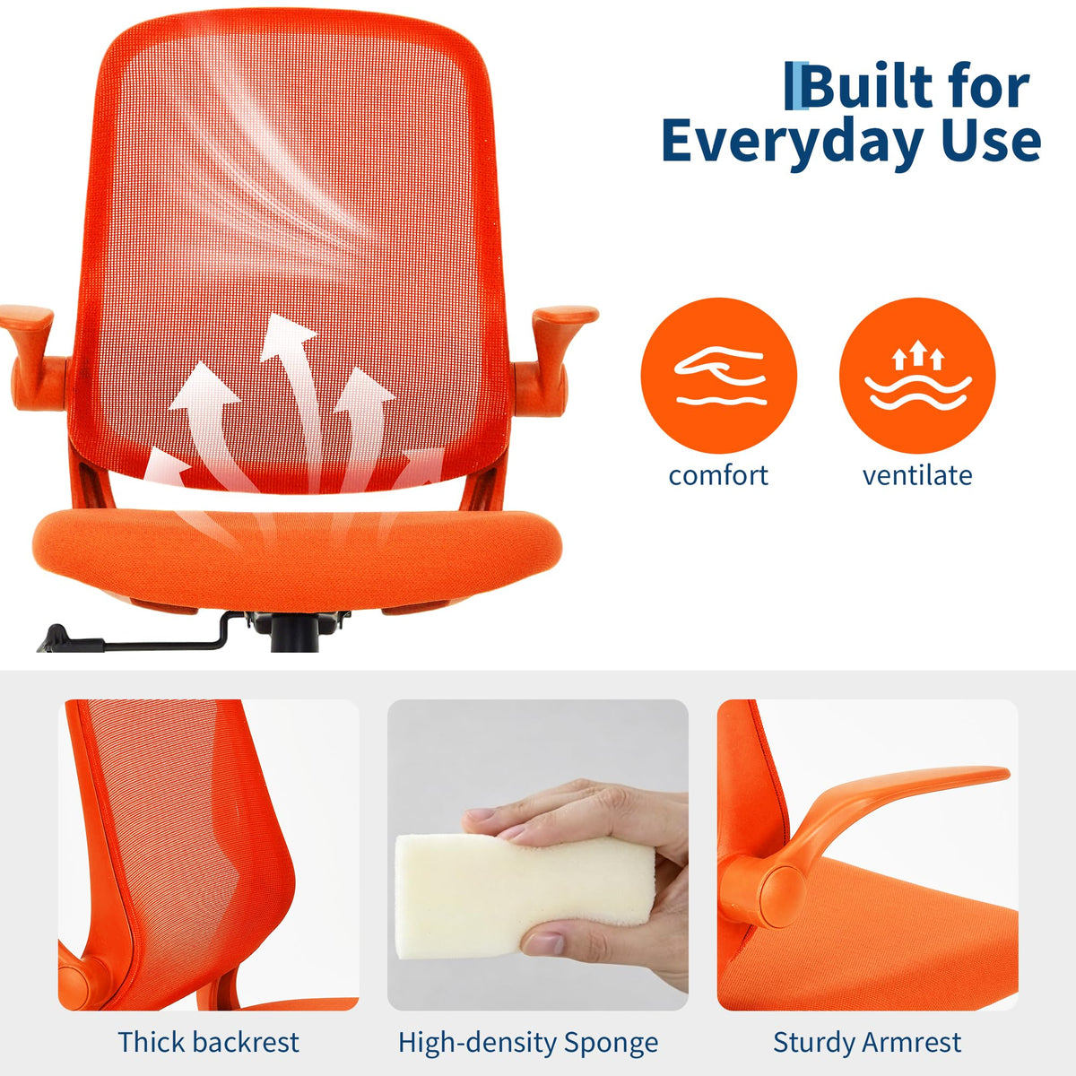 Orange Ergonomic Mesh Office Chair with Flip-Up Arms C7066