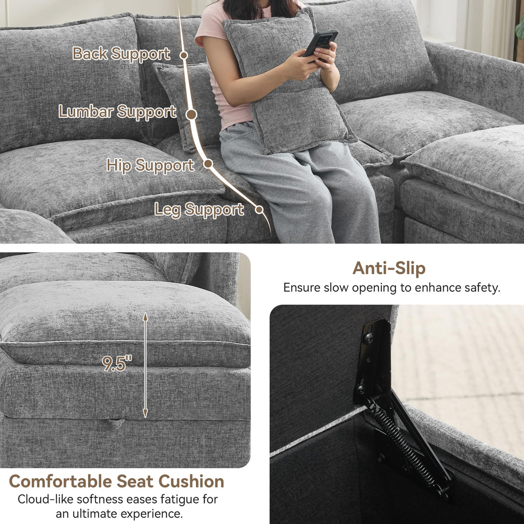 Light Grey Chenille 2 Seater Loveseat Sofa with Storage I766131