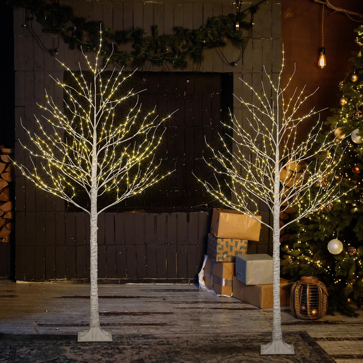 2 Pack 8FT 132 LED Warm White Lighted Birch Tree W6179