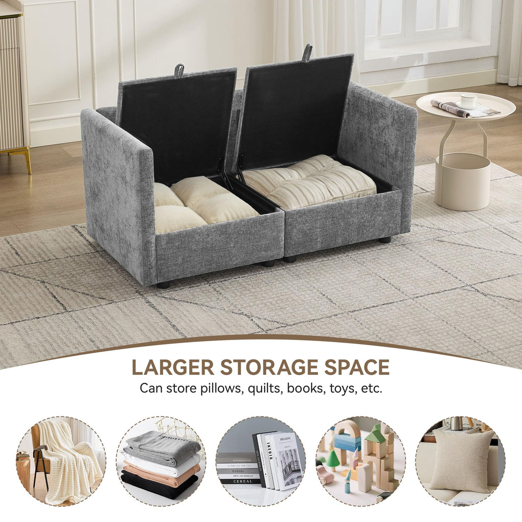 Light Grey Chenille 2 Seater Loveseat Sofa with Storage I766131