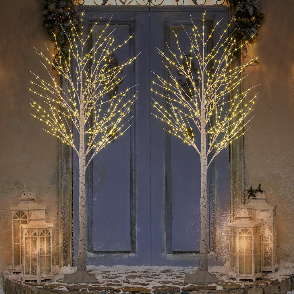 2 Pack 8FT 132 LED Warm White Lighted Birch Tree W6179