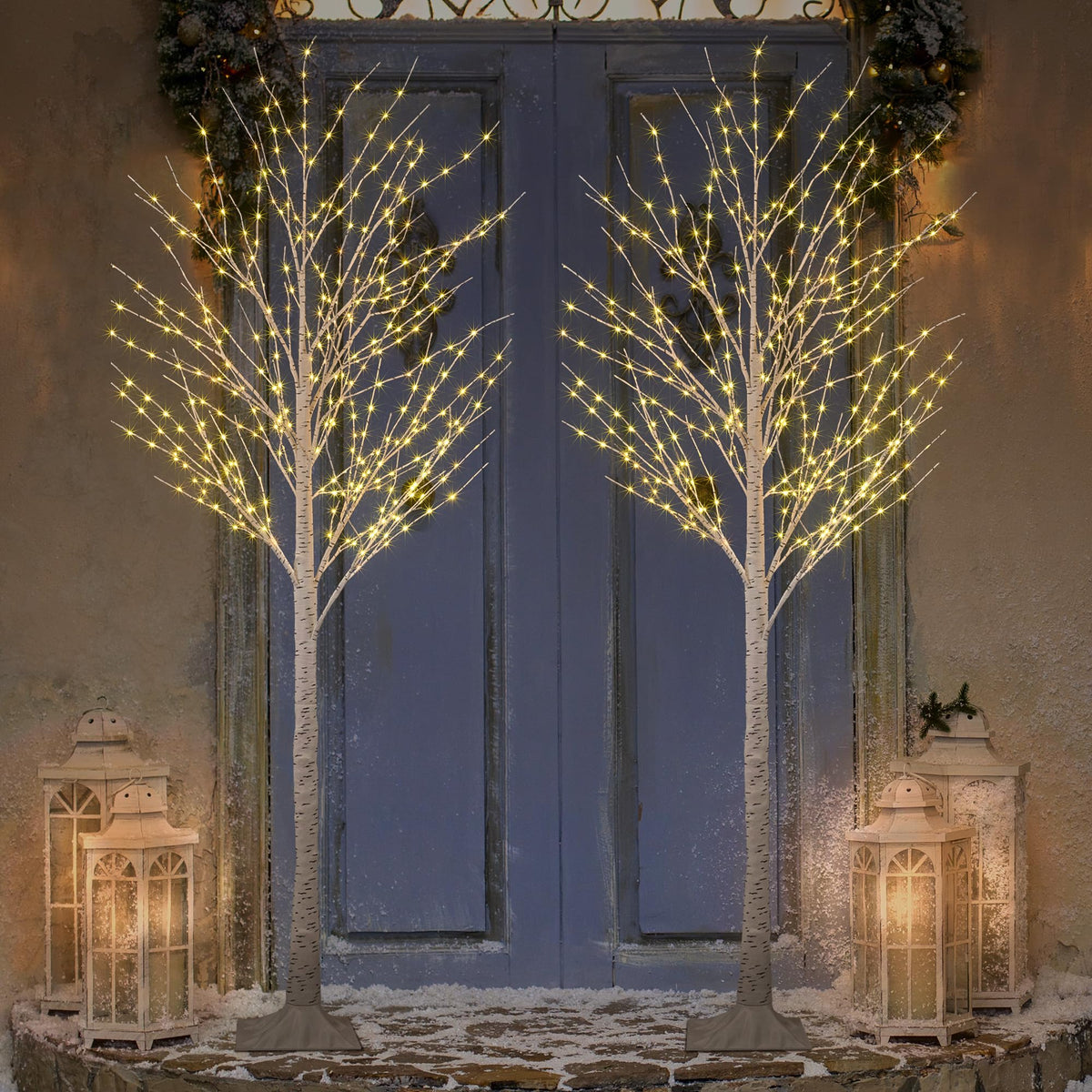 2 Pack 8FT 132 LED Warm White Lighted Birch Tree W6179